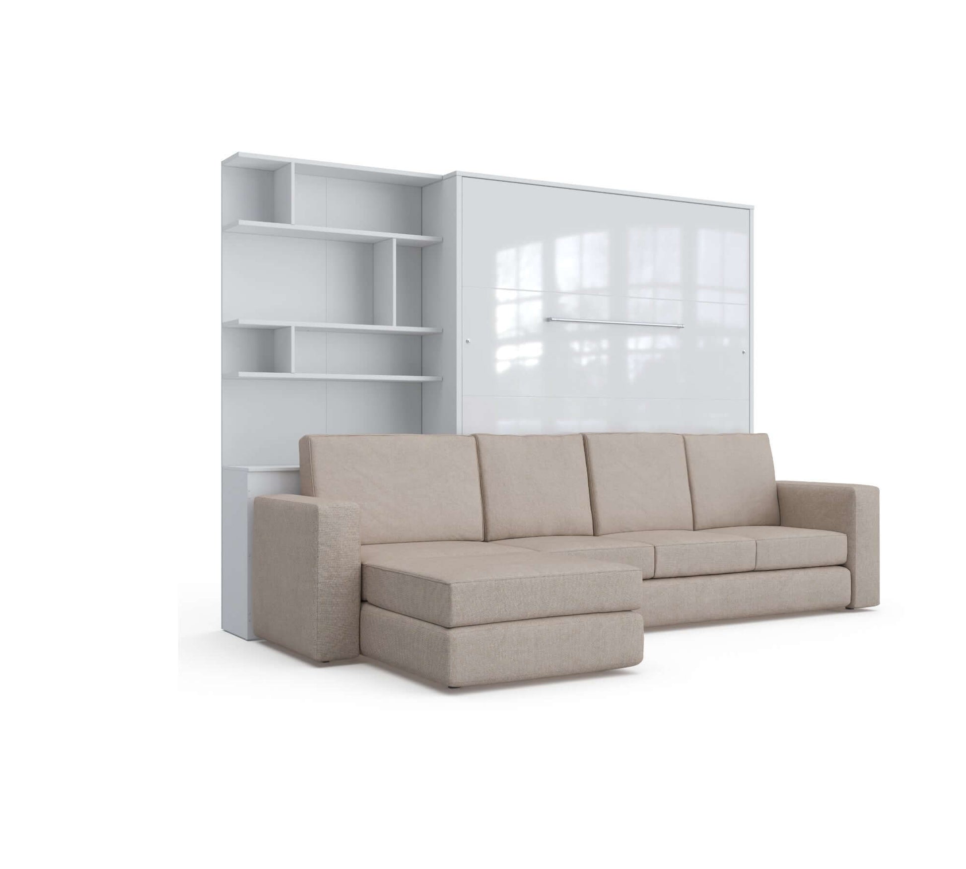 Murphy Bed INVENTO European Queen size with a Sectional Sofa and a Bookcase