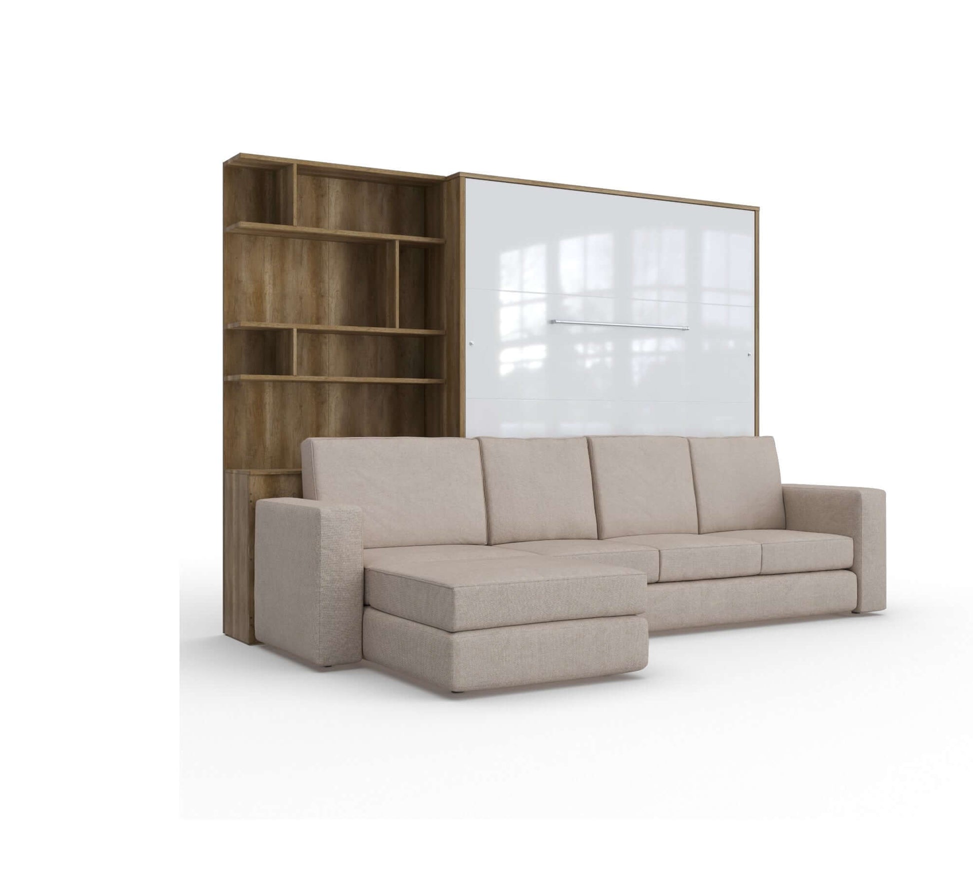 Murphy Bed INVENTO European Queen size with a Sectional Sofa and a Bookcase