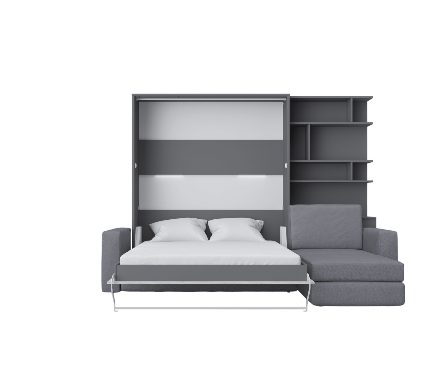 Murphy Bed INVENTO European Queen size with a Sectional Sofa and a Bookcase