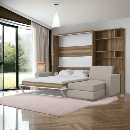 Murphy Bed INVENTO European Queen size with a Sectional Sofa and a Bookcase