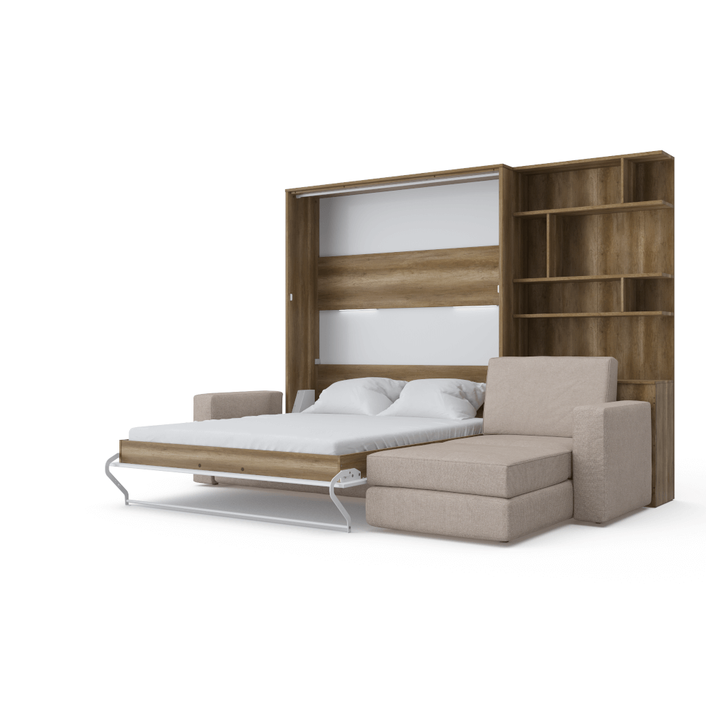 Murphy Bed INVENTO European Queen size with a Sectional Sofa and a Bookcase