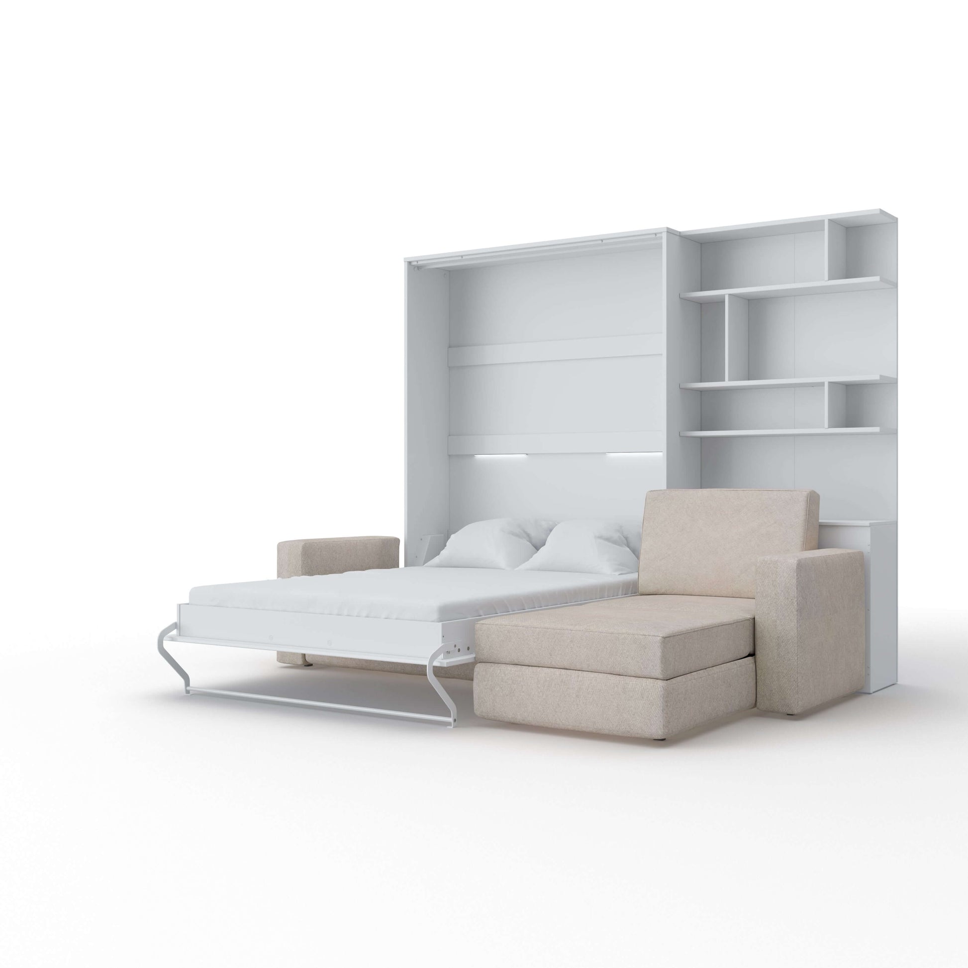 Murphy Bed INVENTO European Queen size with a Sectional Sofa and a Bookcase