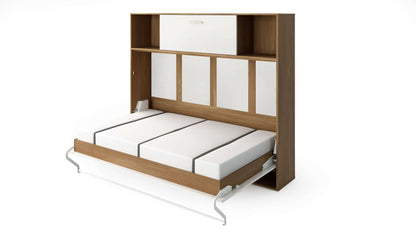 Invento Horizontal Wall Bed, European Twin Size with a cabinet on top