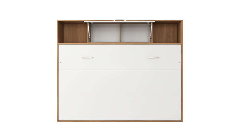 Invento Horizontal Wall Bed, European Full XL Size with a cabinet on top