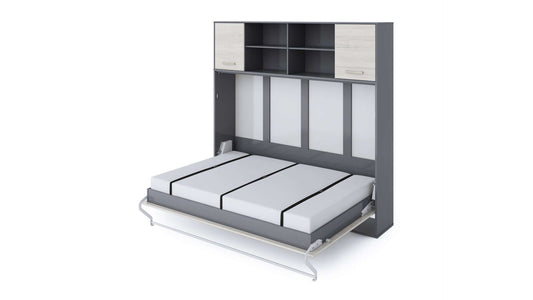 Invento Horizontal Wall Bed, European Twin Size with a cabinet on top