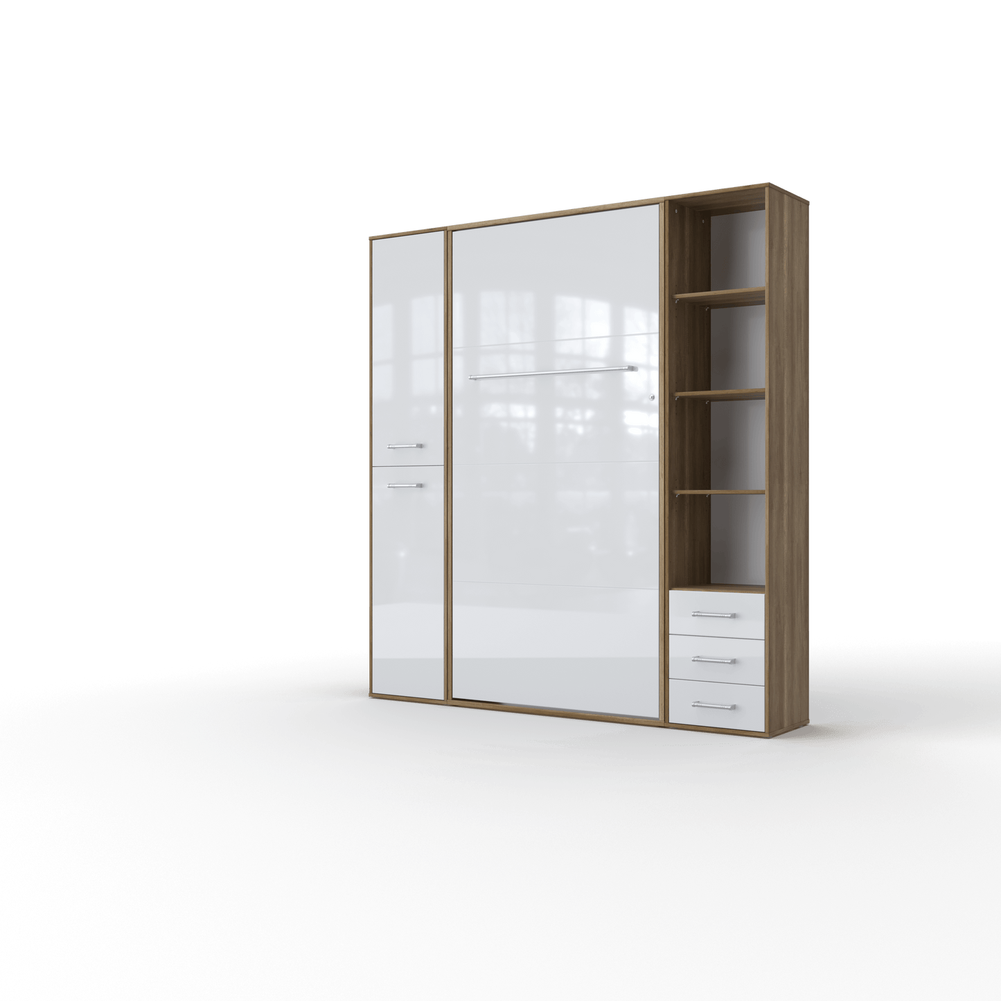 Vertical Murphy Bed Invento, European Queen Size with mattress and 2 storage cabinets