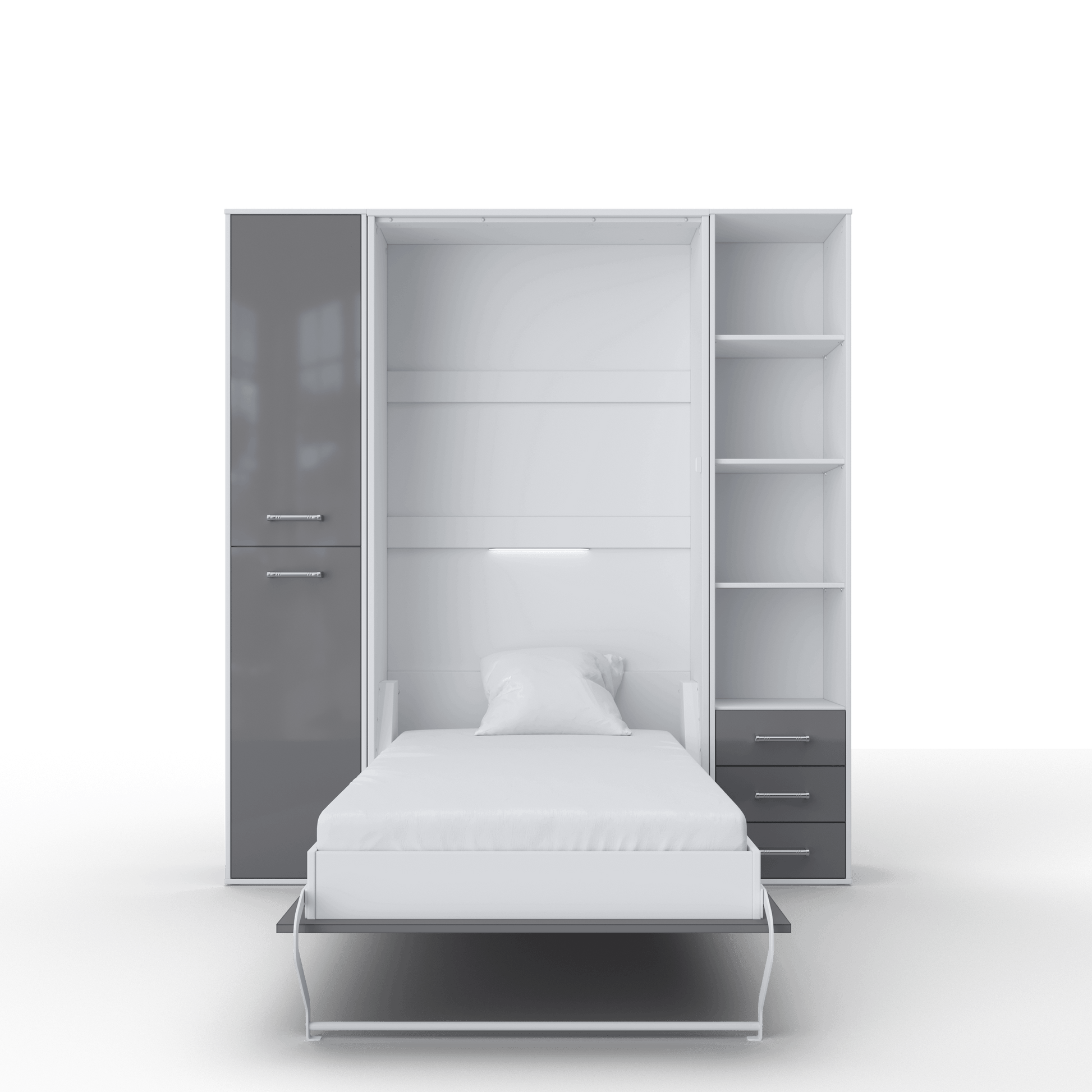 Vertical Murphy Bed Invento, European Queen Size with mattress and 2 storage cabinets