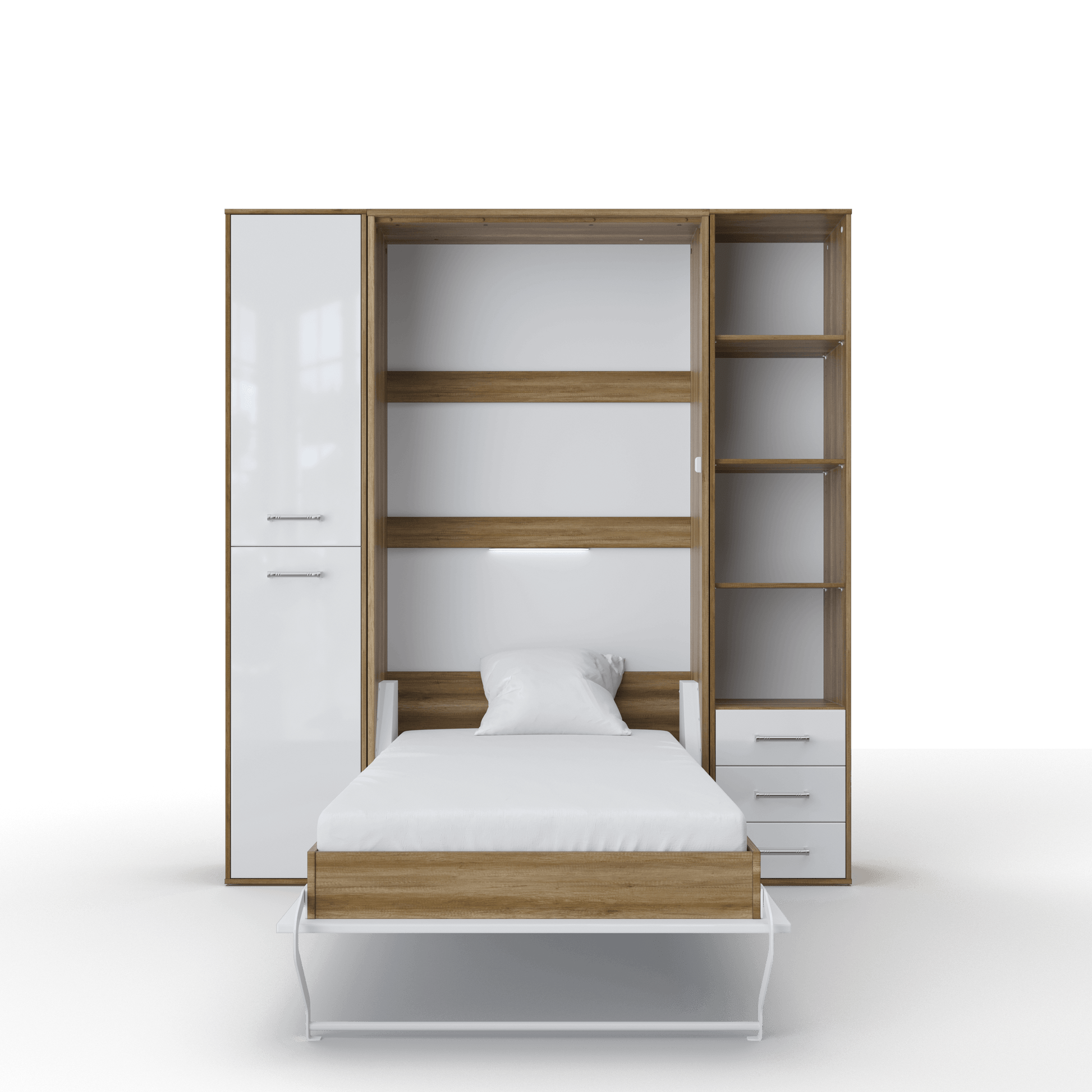 Vertical Murphy Bed Invento, European Queen Size with mattress and 2 storage cabinets