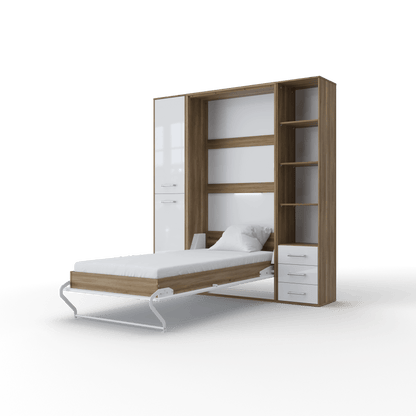 Invento Vertical Wall Bed, European Full XL Size with 2 cabinets