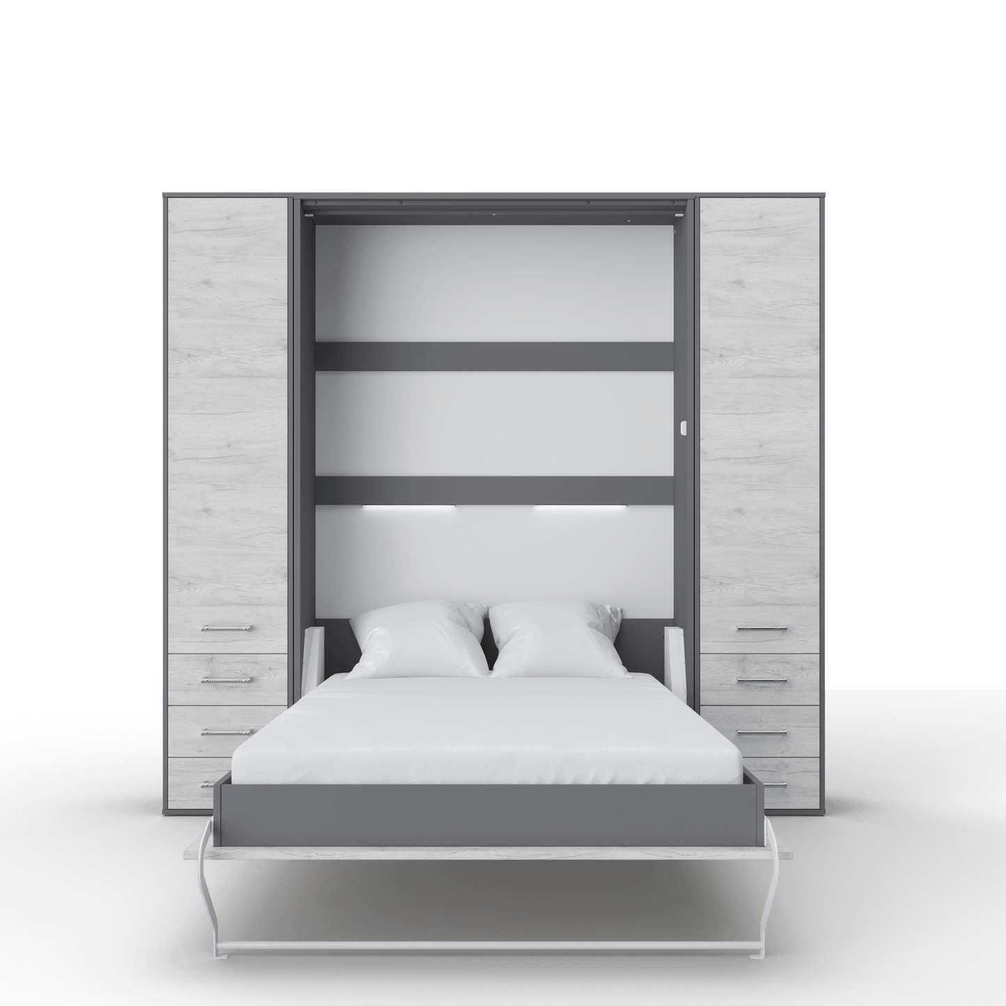 Invento Vertical Wall Bed, European Full XL Size with 2 cabinets