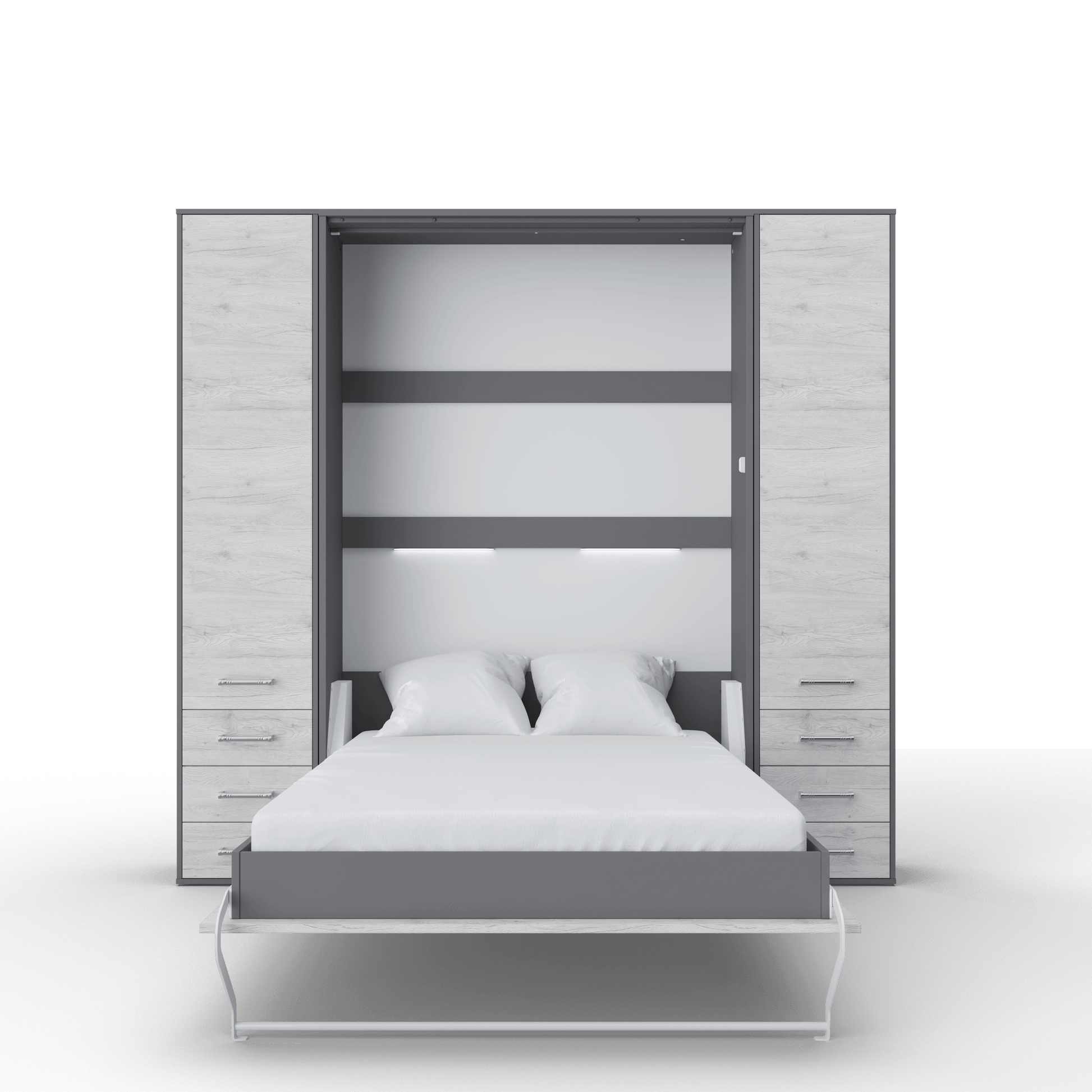 Invento Vertical Wall Bed, European Full XL Size with 2 cabinets