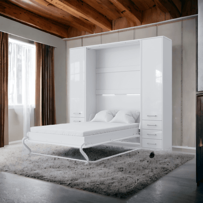 Vertical Murphy Bed Invento, European Queen Size with 2 cabinets