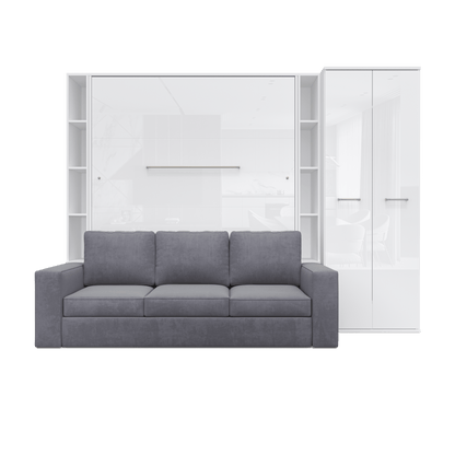 Vertical Queen size Murphy Bed Invento with a Sofa, two Cabinets and Wardrobe