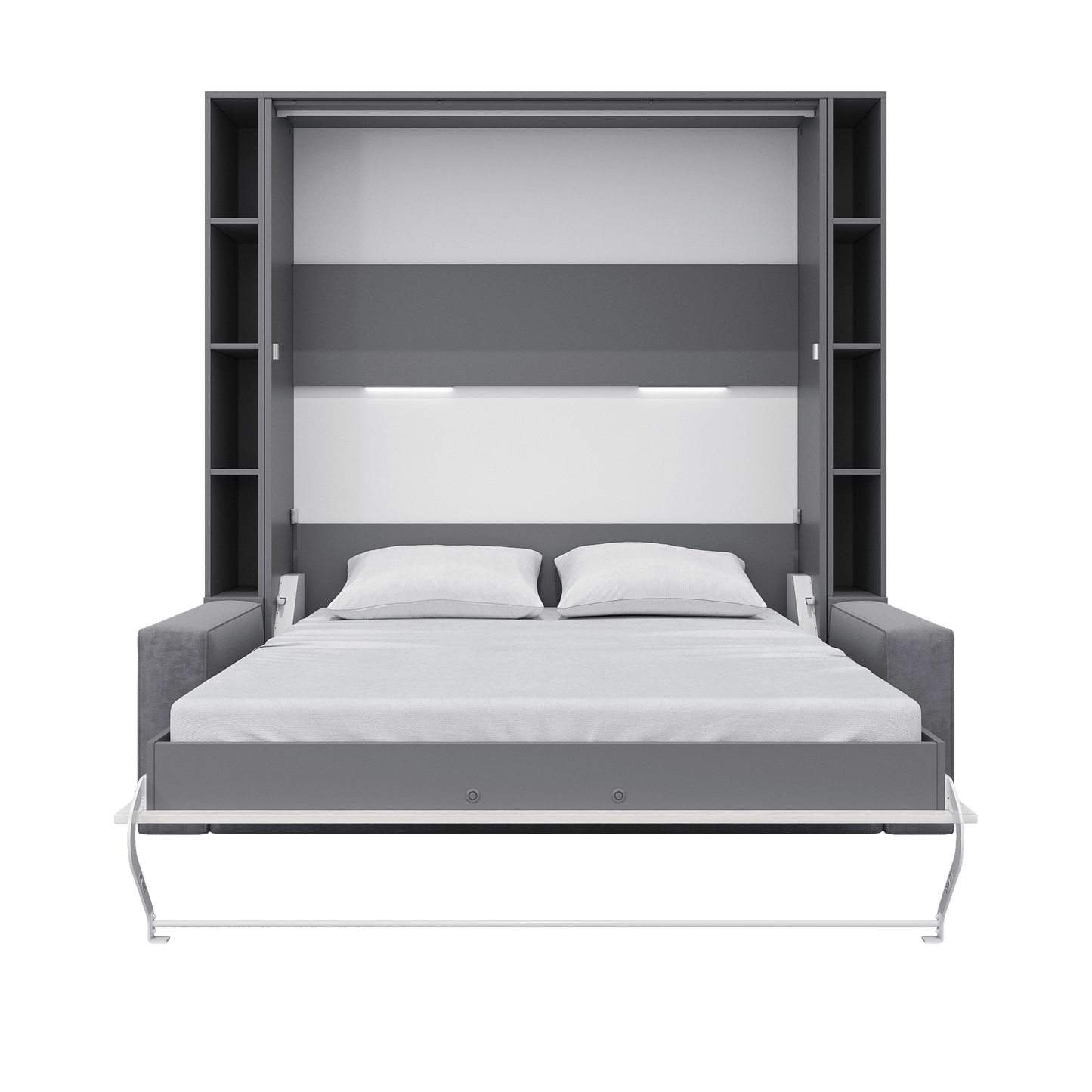 Vertical European Queen size Murphy Bed Invento with a Sofa and two Cabinets