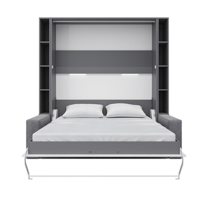 Vertical European Queen size Murphy Bed Invento with a Sofa and two Cabinets