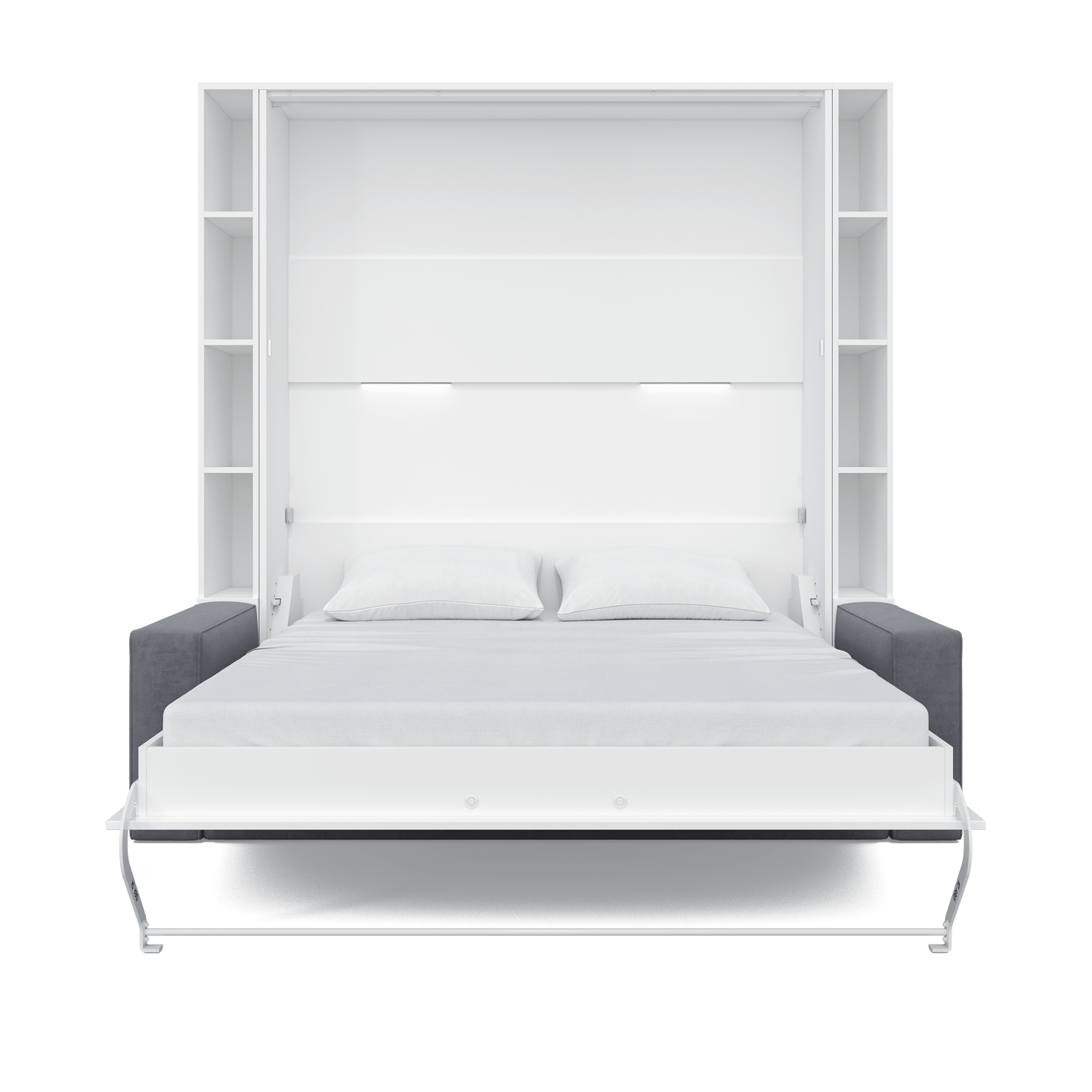 Vertical European Queen size Murphy Bed Invento with a Sofa and two Cabinets