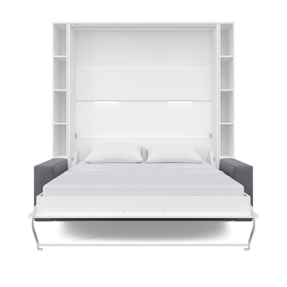 Vertical European Queen size Murphy Bed Invento with a Sofa and two Cabinets