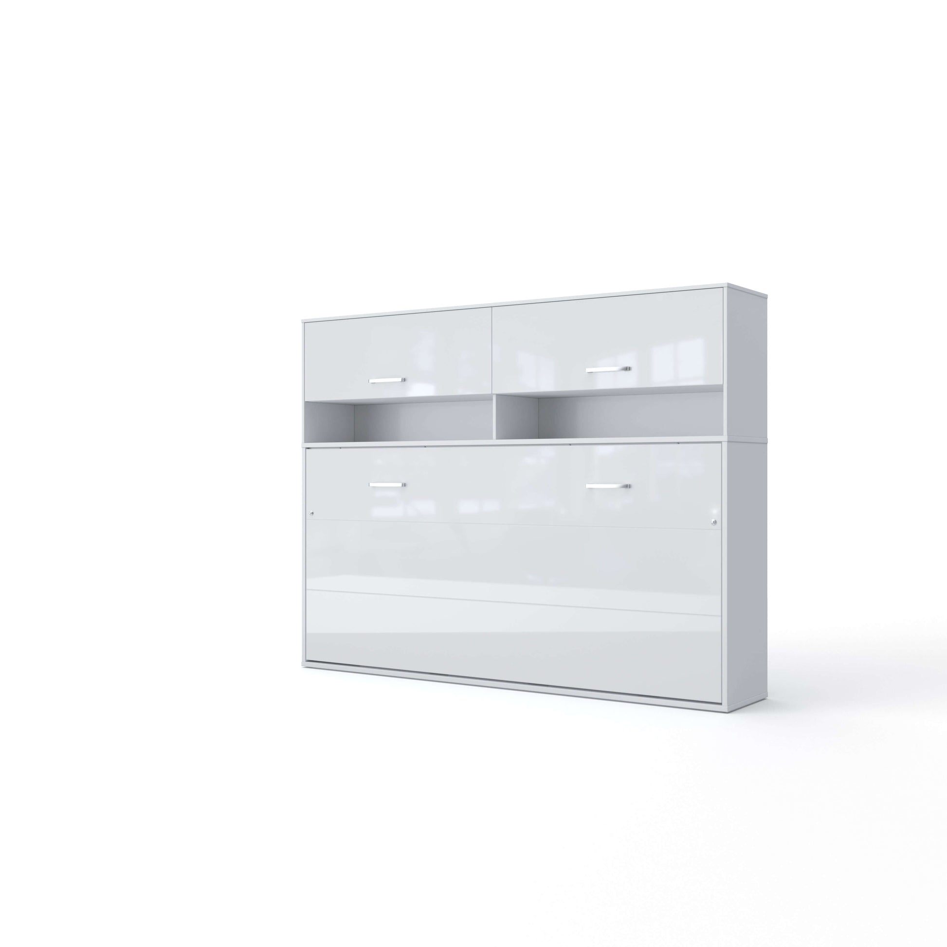 Invento Horizontal Wall Bed, European Twin Size with a cabinet on top