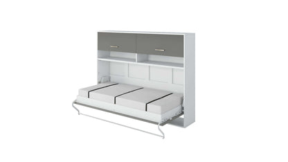 Invento Horizontal Wall Bed, European Twin Size with a cabinet on top