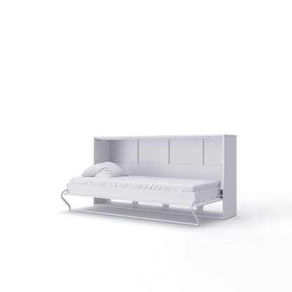 Invento Horizontal Wall Bed, European Twin Size with a cabinet on top