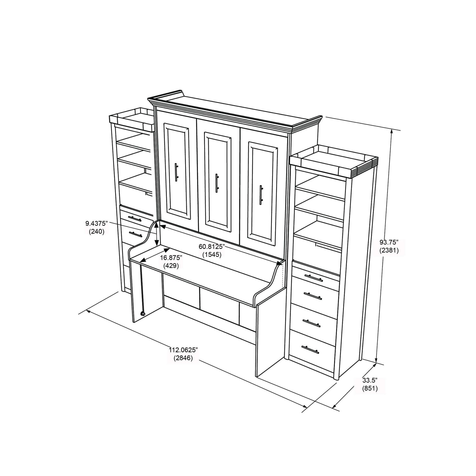 Coventry Queen Wall Bed with Desk and 2 Storage Towers