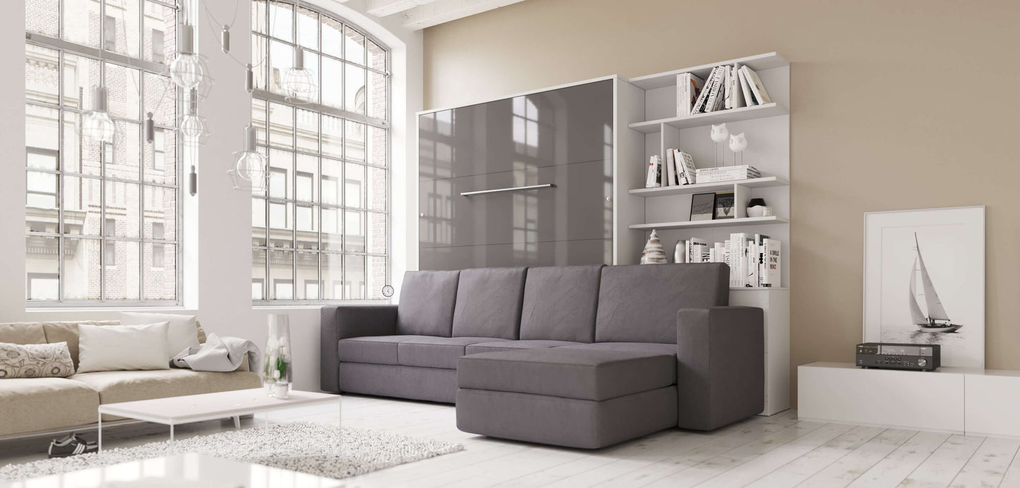 Murphy Bed INVENTO European Queen size with a Sectional Sofa and a Bookcase