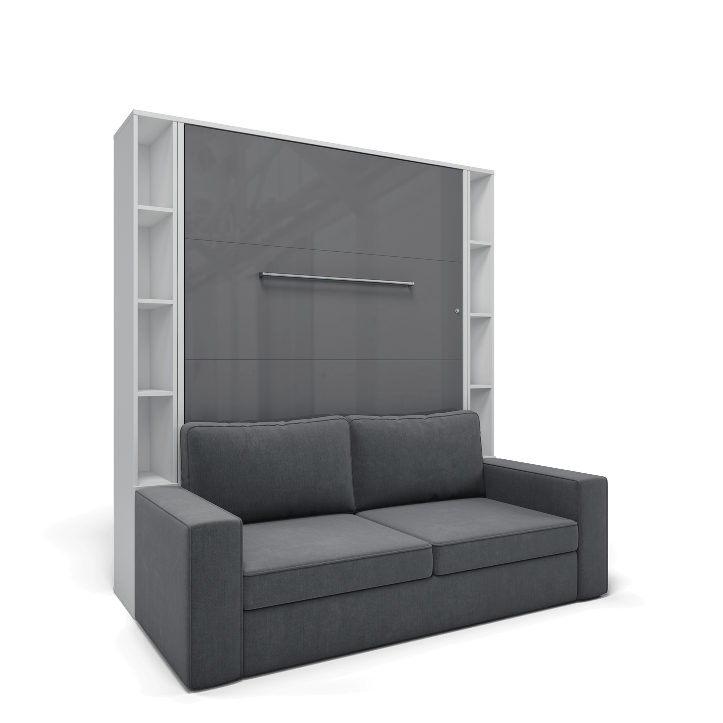 Vertical European FULL size Murphy Bed Invento with a Sofa and two Cabinets