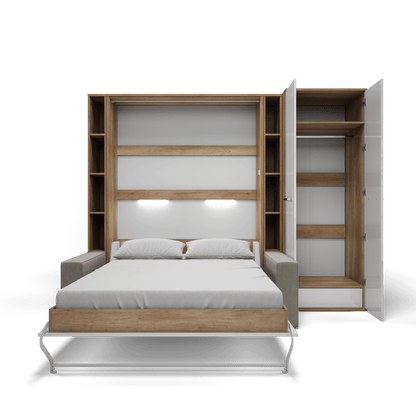 Vertical FULL size Murphy Bed Invento with a Sofa, two Cabinets and Wardrobe