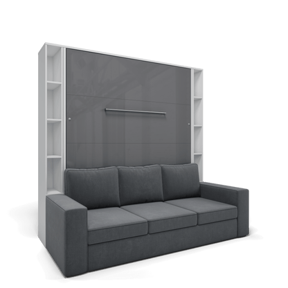 Vertical European Queen size Murphy Bed Invento with a Sofa and two Cabinets